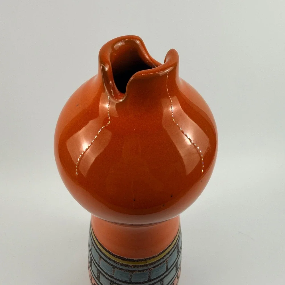 Global Views Italian Pottery Vase Orange Geometric Art Pottery 16 Inch